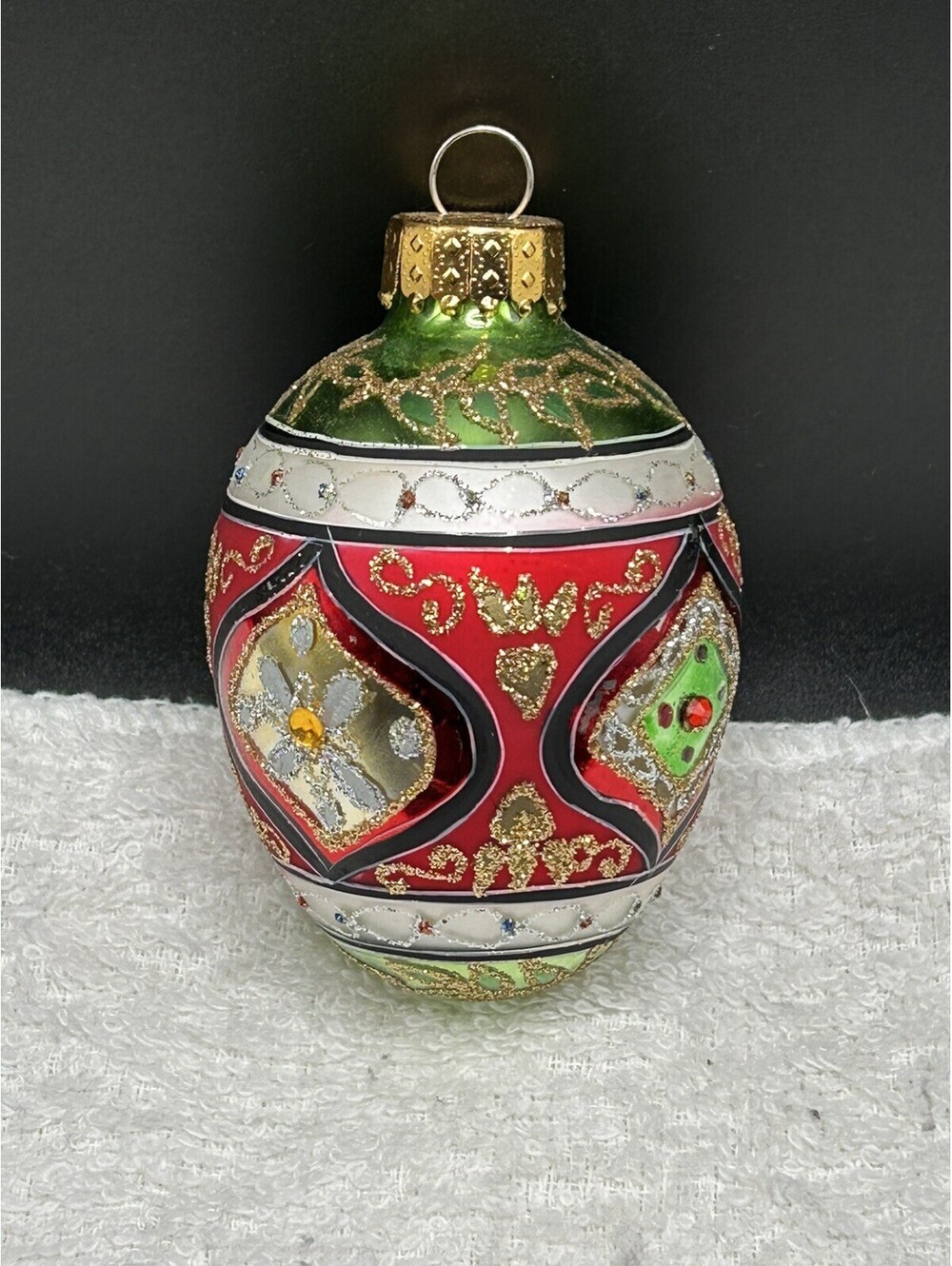 Vintage Department 56 Hand Crafted Glass Jeweled Egg Ornament EUC 1990’s